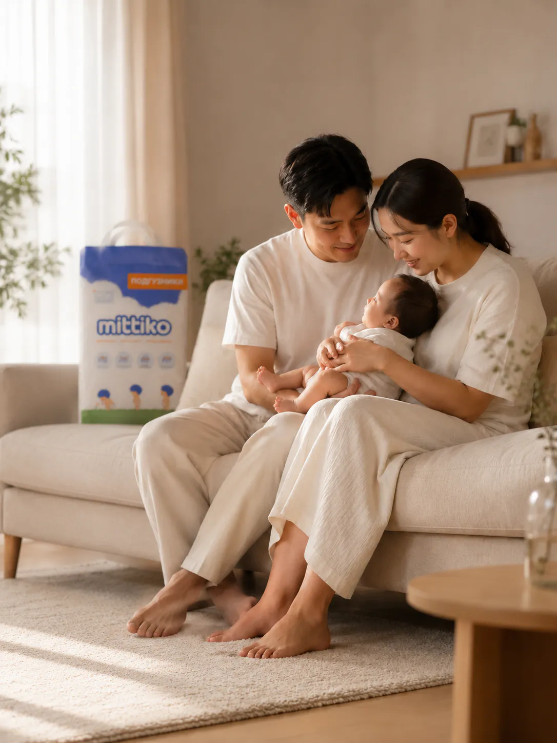 Parents with a child and Mittiko products