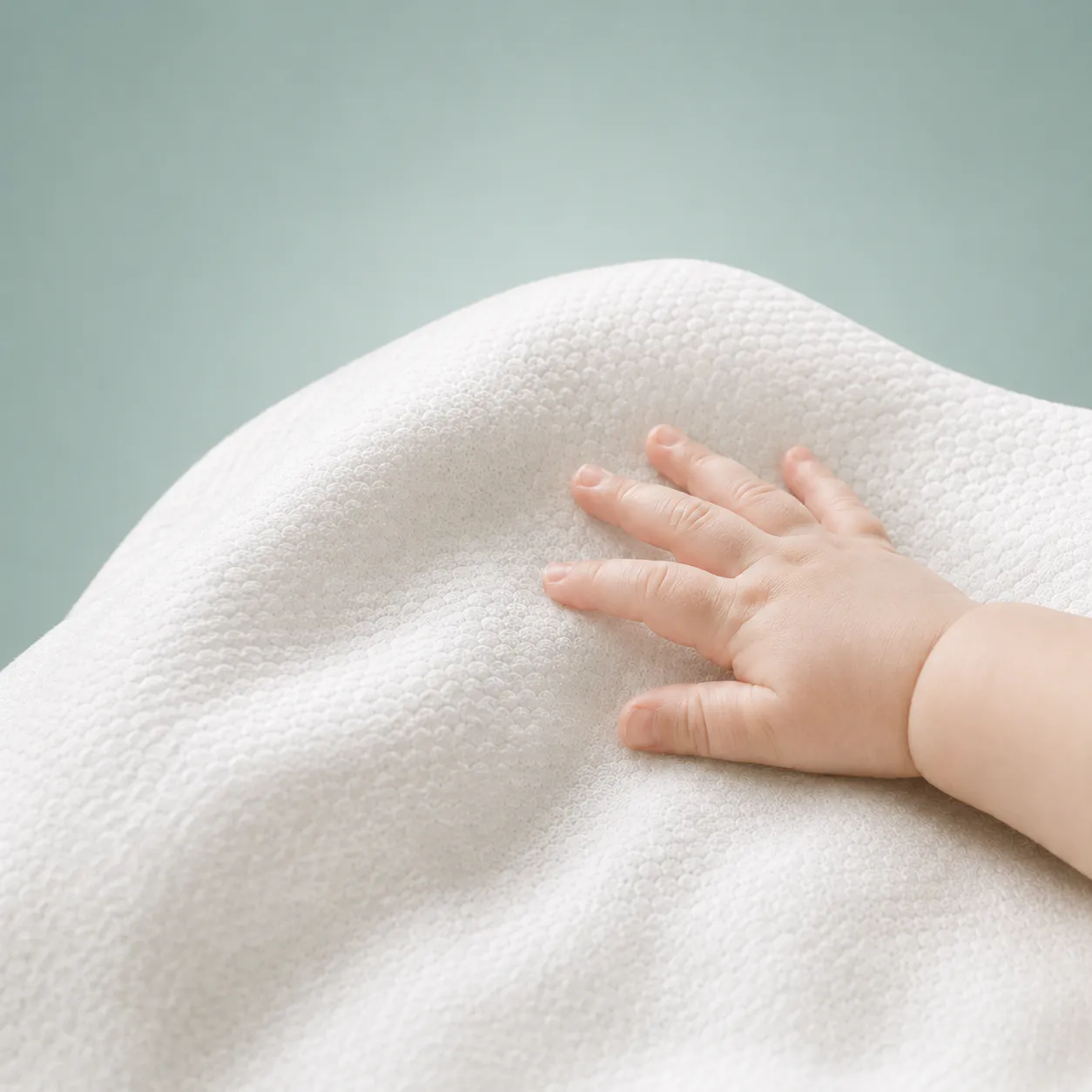 Gentle wipe touching a baby's hand