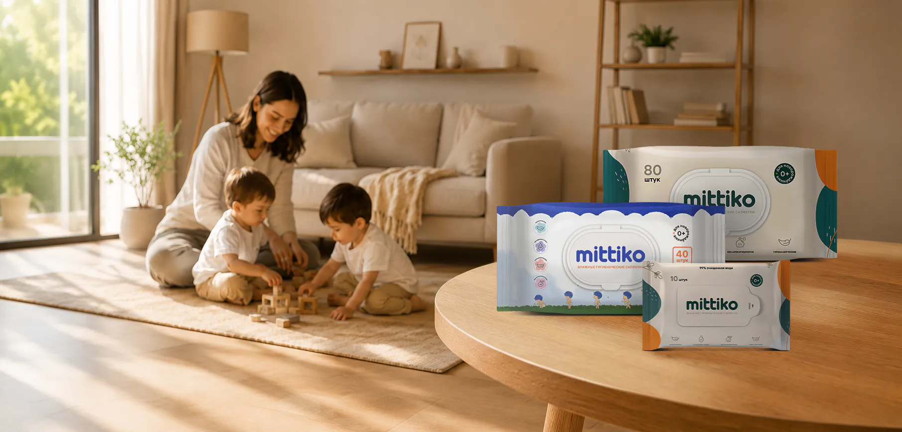 Family with Mittiko wet wipes